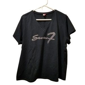 Seven7 Lane Bryant Black Rhinestones V-Neck Tee Size 22/24